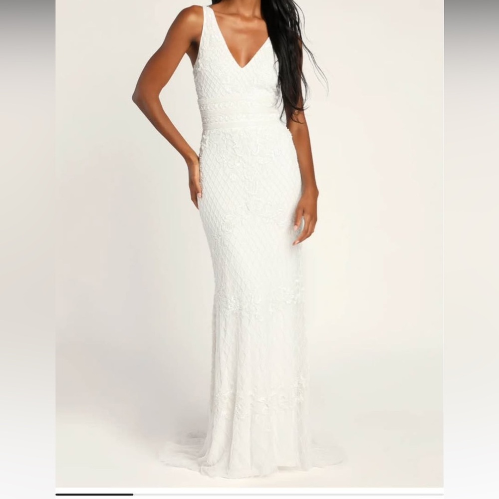 Lulu's White Beaded Maxi Dress